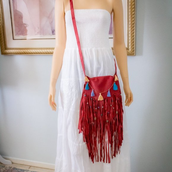 GENUINE SUEDE BOHEMIAN FRINGE BAG - Picture 3 of 4